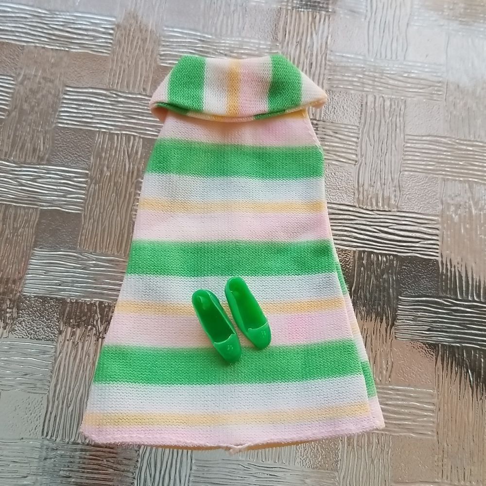 Vintage barbie doll size dress with  shoe's estate sale find